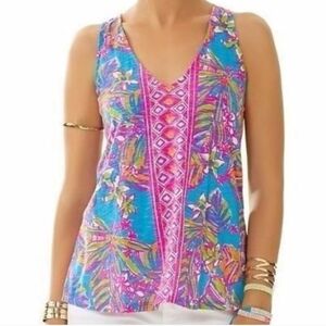 Lilly Pulitzer Tropical Blue & Pink V-Neck Camisole